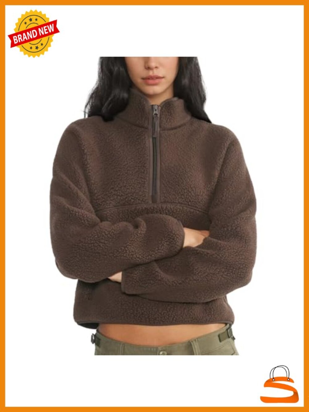 Womens Quarter Zip Fleece Pullover Sherpa Sweatshirt Relaxed Fit